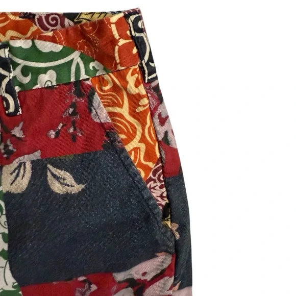 Biya by Johnny Was Patchwork Floral Pants Sz S Boho Straight Leg